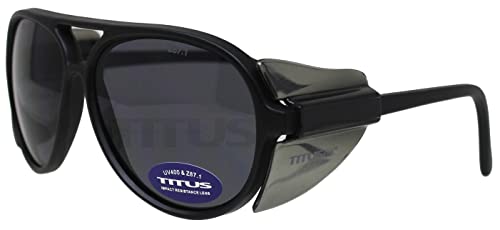 TITUS G35 Retro Aviator Z87 DOT ANSI CE Approved Safety Glasses | W/Protective Side Shields, UV400 Polycarbonate Lenses, Flexible Nylon Stems, Eye Protection, Sunglasses, Motorcycle, Shooting - color: Ocean Rev Mirror Over Smoke