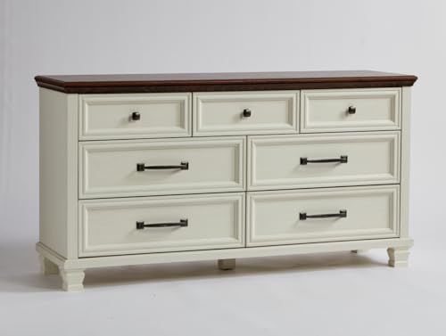 SAVOR LIFE Farmhouse 7 Drawer Dresser for Bedroom, 54” Wide Dresser for Closet, Large Rustic Wooden Dressers, Chest of Drawers for Bedroom, Living Room, Entryway, White