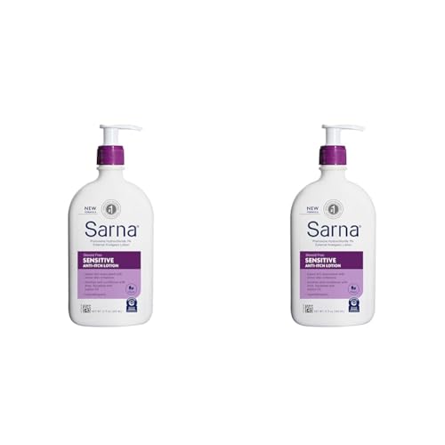 Sarna Sensitive Anti-Itch Lotion, Steroid-Free, Fragrance-Free, Vegan, Hypoallergenic, National Eczema Association Accepted, 1% Pramoxine Hydrochloride, 12 oz (Pack of 2)