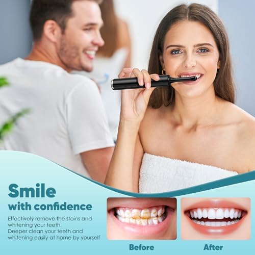 Tooth Polisher, Rechargeable Teeth Polisher with 5 Brush Heads, 4 Speed Modes, Tooth Whitening Kit for Cleaning and Polishing, LED Light, 3 Polish Pastes, IPX6 Waterproof Teeth Cleaning Tools, Black