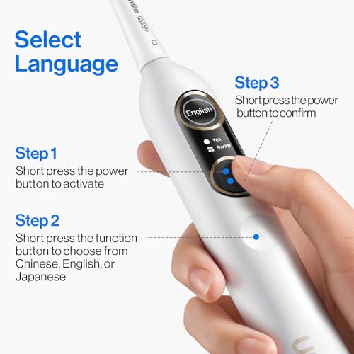 usmile Y10 PRO Rechargeable Electric Toothbrush with Smart Display, Missed Spot Detection, Pressure Sensor, 180-Day Battery Life, IPX8 Waterproof, Travel-Friendly with 2 Brush Heads