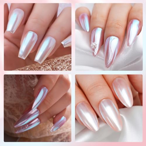 Pretty Diva Unicorn Chrome Nail Powder - Aurora Iridescent Effect Chrome Powders, Magic Moonlight Blue Mirror Finish Mermaid Chrome Powder for Nails Manicure Pigment