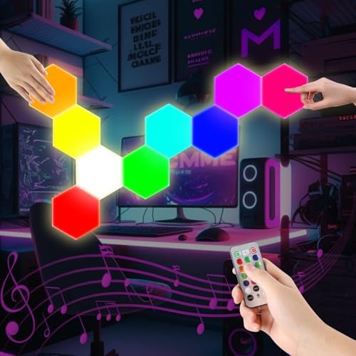 IFTHFOUR 10 Pack Hexagon Light Panels - Smart RGB Hexagon LED Lights Wall Lights Remote Control Lights for Lving Room, Bedrooms, DIY Lovers, Gifts, Gaming Room, Kids