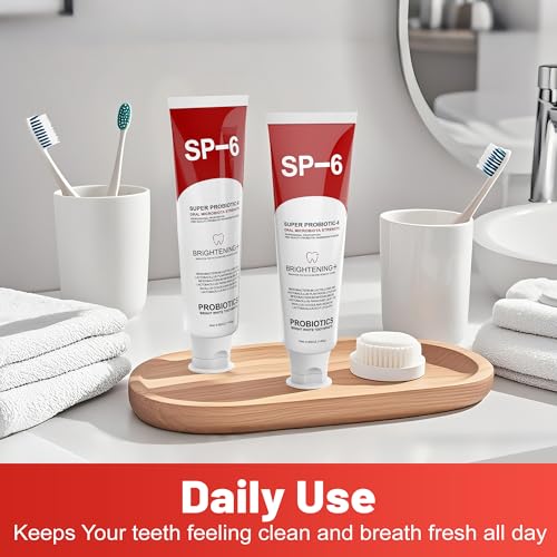 SP-6 Probiotic Whitening Toothpaste for Teeth Whitening/Brightening & Fresh Breath, 6 Probiotics Formula for Gum Health, Fluoride-Free, Minty Fresh Flavor,4.9 oz (2, Mint 2)