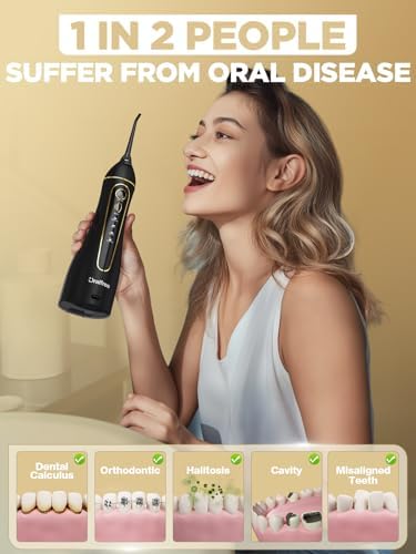 Oralfree Water Flosser Teeth Pick - Dental Cordless Portable Floss Picks Rechargeable Travel Pik Irrigation Cleaner IPX7 Waterproof Oral Irrigator Electric Flossing Machine for Home Teeth Cleaning
