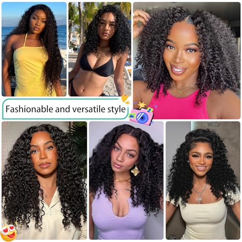 V Part Wig Human Hair Glueless No Leave Out Upgrade U Part Wigs Human Hair Jerry 18 Inch Kinky Curly Wigs For Women Full Head Clip In Half Wigs 180% Density Natural Color