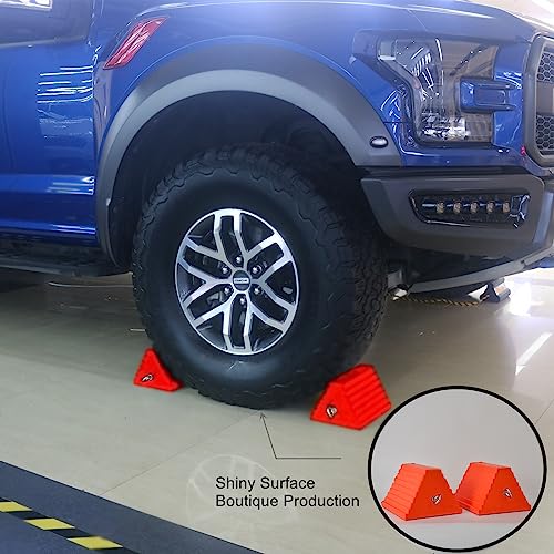 Wheel Chocks, Heavy Duty Wheel Chock with Handle,Rubber Wheel Chocks for Boat Trailers, RV, Truck, Camper, 4 Pack (Orange) - color: ORANGE-4