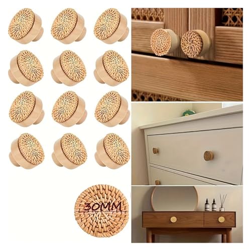 NRBMZYEN Cabinet Pulls 6 Pack Rattan Dresser Knobs Durable Wood Drawer Knobs Handmade Wicker Woven Pulls