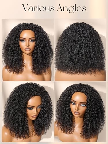 LUVME HAIR Half Wig Kinky Curly Flexi-Fit Invisi 3 in 1 Wigs Flip Drawstring Wig 200% Density Glueless Wigs 100% Human Hair Natural Black Ready to Go Headband Wig for Women 18 Inches