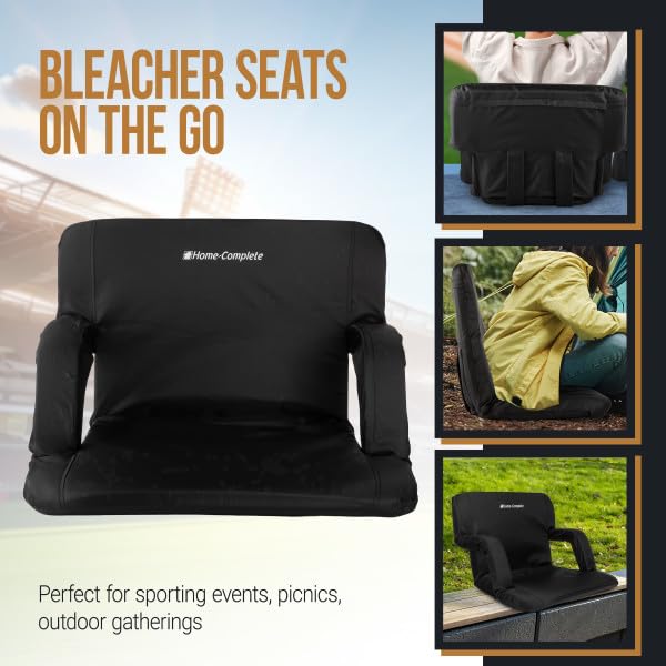 Home-Complete Stadium Seat Chair- Wide Bleacher Cushion with Padded Back Support, Armrests, 6 Reclining Positions and Portable Carry Straps