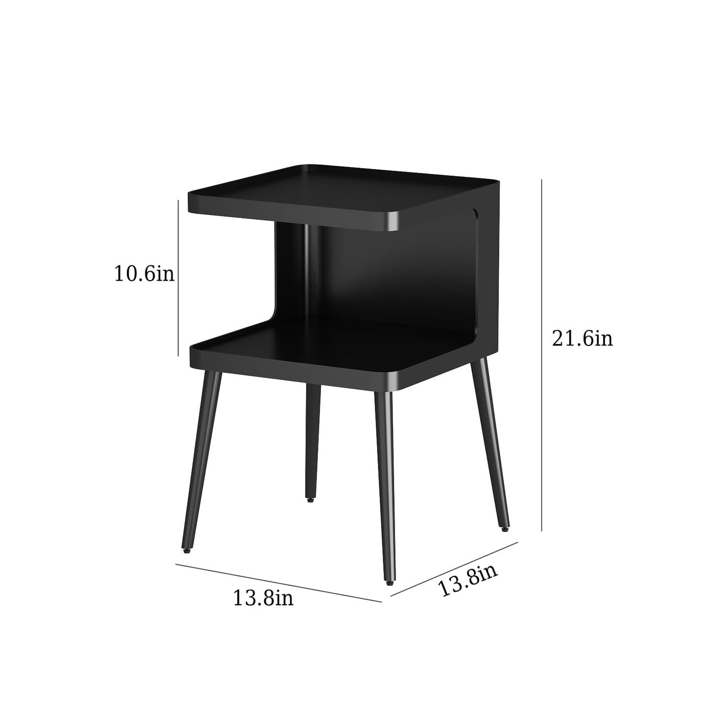 BAOGELIYA Black Modern Side Table, 2 Tier Small End Tables Bedroom, Metal Side Tables Living Room with 4 Legs, Black Nightstand Square Accent Table for Indoor Outdoor, Easy Assembly