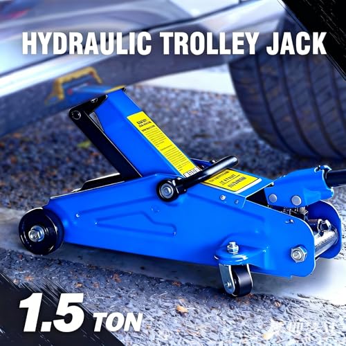 1.5 Ton Low Profile Floor Jack for All Terrain Vehicles, Heavy-Duty Steel Racing Jack with Quick Lift Pump, 5.1"-13" Lifting Range, 1.5 tons, Car, SUV, Van,Business Vehicle,Cross Country Vehicle