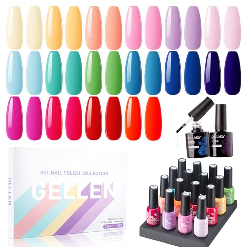Gellen Gel Nail Polish, 16 Colors Gel Nail Polish Set, U V Gel Polish Set with Gel Top and Base Coat, All Season Gel Nail Polish Kit for Gift