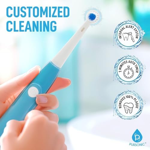 Pursonic Rotating Electric Toothbrush for Adults with 3 Brush Heads - Toothbrush Electric with 3 Cleaning Modes - USB Rechargeable Toothbrush with 2 Minute Smart Timer (White)