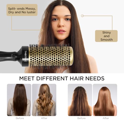Round Brush for Blow Drying,Ceramic Barrel & Antistatic Bristles, Salon Blowout Hair Styling for Wet or Dry (Includes 4 Clips)