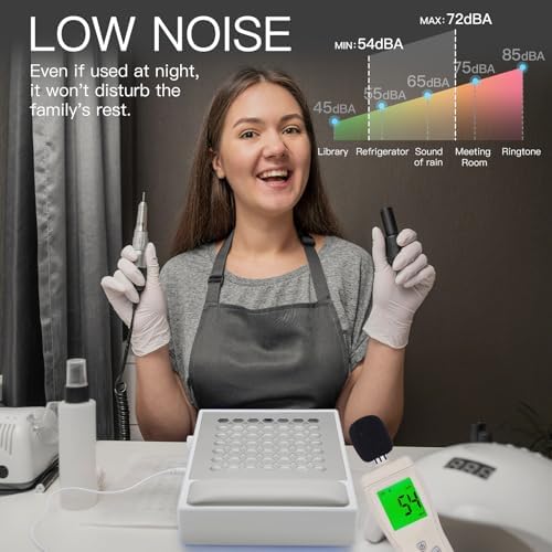 Madenia Powerful Nail Dust Collector - Brushless Quiet Vacuum Suction Fan Extractor with Hand Pillow 2 Filters 1 Brush, Nail Dust Cleaner Machine for Acrylic Gel Nail Polishing Nail Tech Use, White