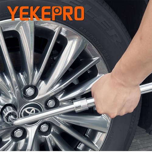 Telescoping Lug Wrench with Pouch, High Torque CR-V Steel | Adjustable Length 15.2" to 20.7" Tire Iron, Safety Lock & Rubber Grip - Fits Most Cars & SUVs - size: 20.7in(No Sockets)