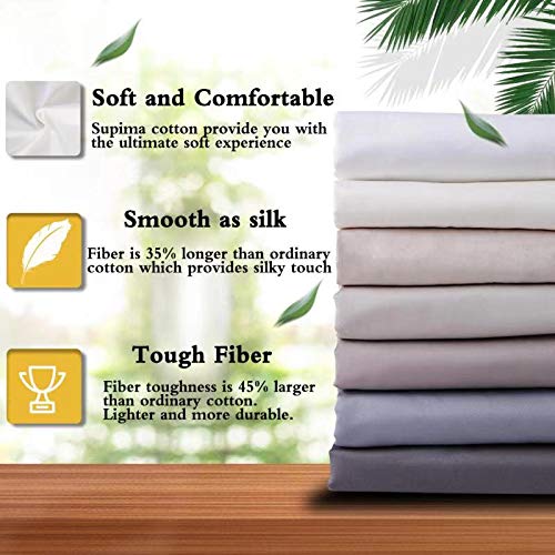 ELINEN 100% Supima Cotton Sheets 600 Thread Count,Bed Sheet Set King Size Sheets 4 Pieces,Soft & Silky Sateen Weave, Fits Mattress Up to 18",Deep Pocket, Breathable & Fade Resistant(Ivory,King)