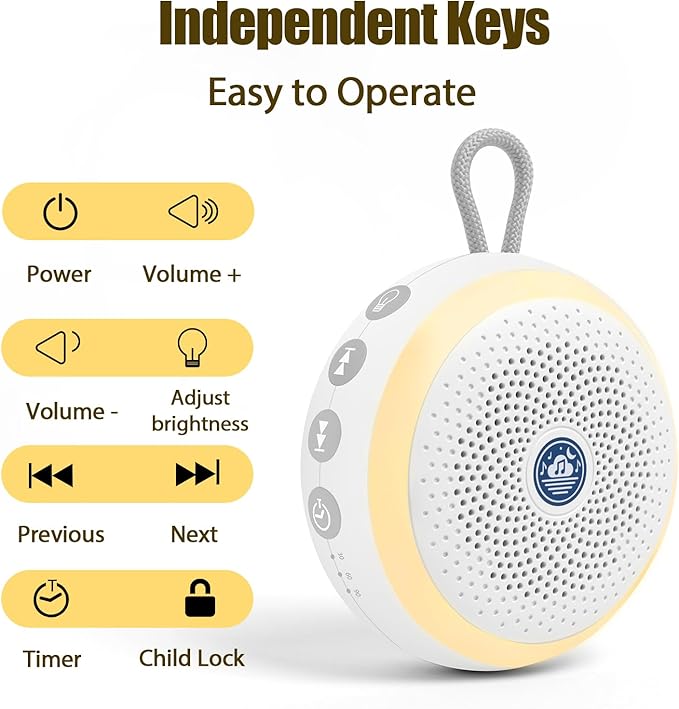 Baby Noise Machine – Portable Sound Machine with Night Light for Baby Nursery – Sleep Soother with White Noise, Rain Sounds & Sleep Music for Deep Restful Sleep