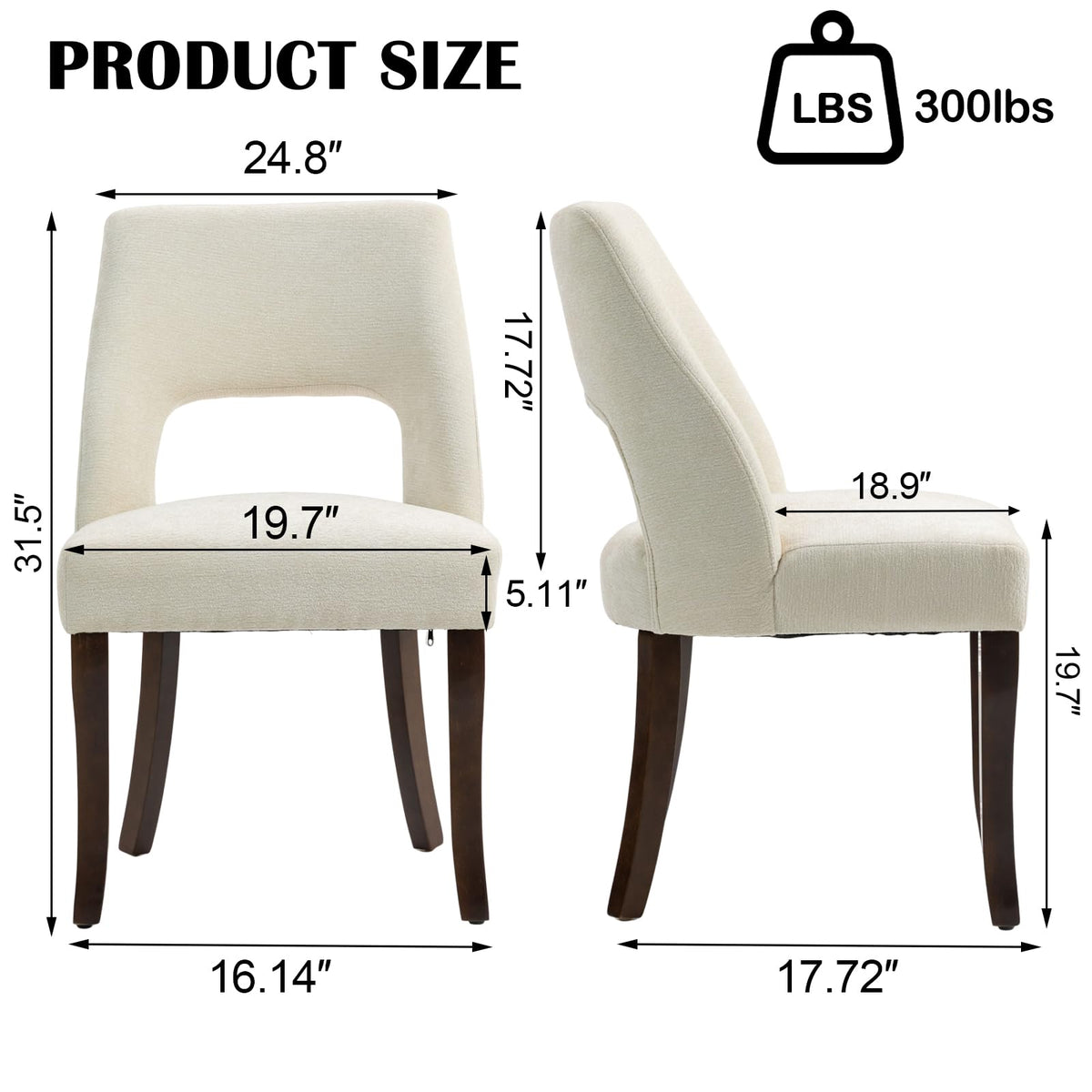 UVV Wooden Dining Chairs Set of 4, Modern Fabric Upholstered Kitchen and Dining Room Chairs, Farmhouse Dining Chair with Solid Wood Legs, Beige