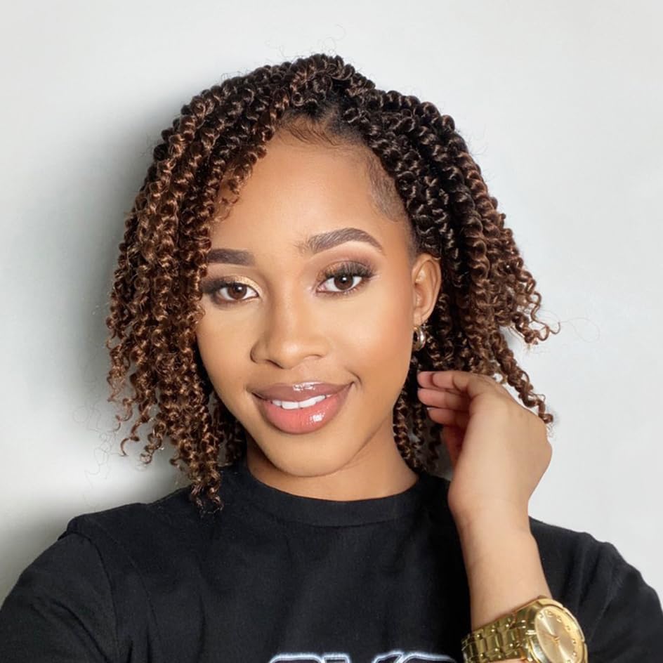 Passion Twist Crochet Hair 8Inch Passion Twist Hair 8 Packs Pre Looped Passion Twist Curly Crochet Hair Short Crochet Hair for Black Women Extensions (T30-8pack)β¦