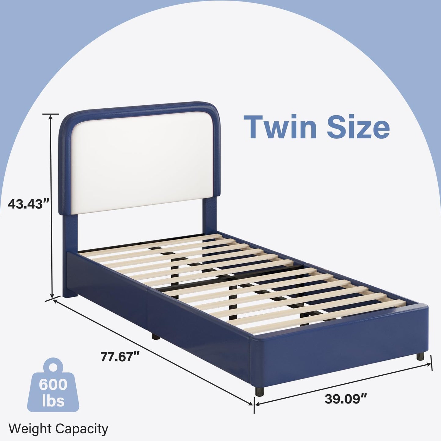 Twin Bed Frame with Headboard, Bed Frame Twin Size with Wood Slats Support, No Box Spring Needed, Easy Assembly, Blue