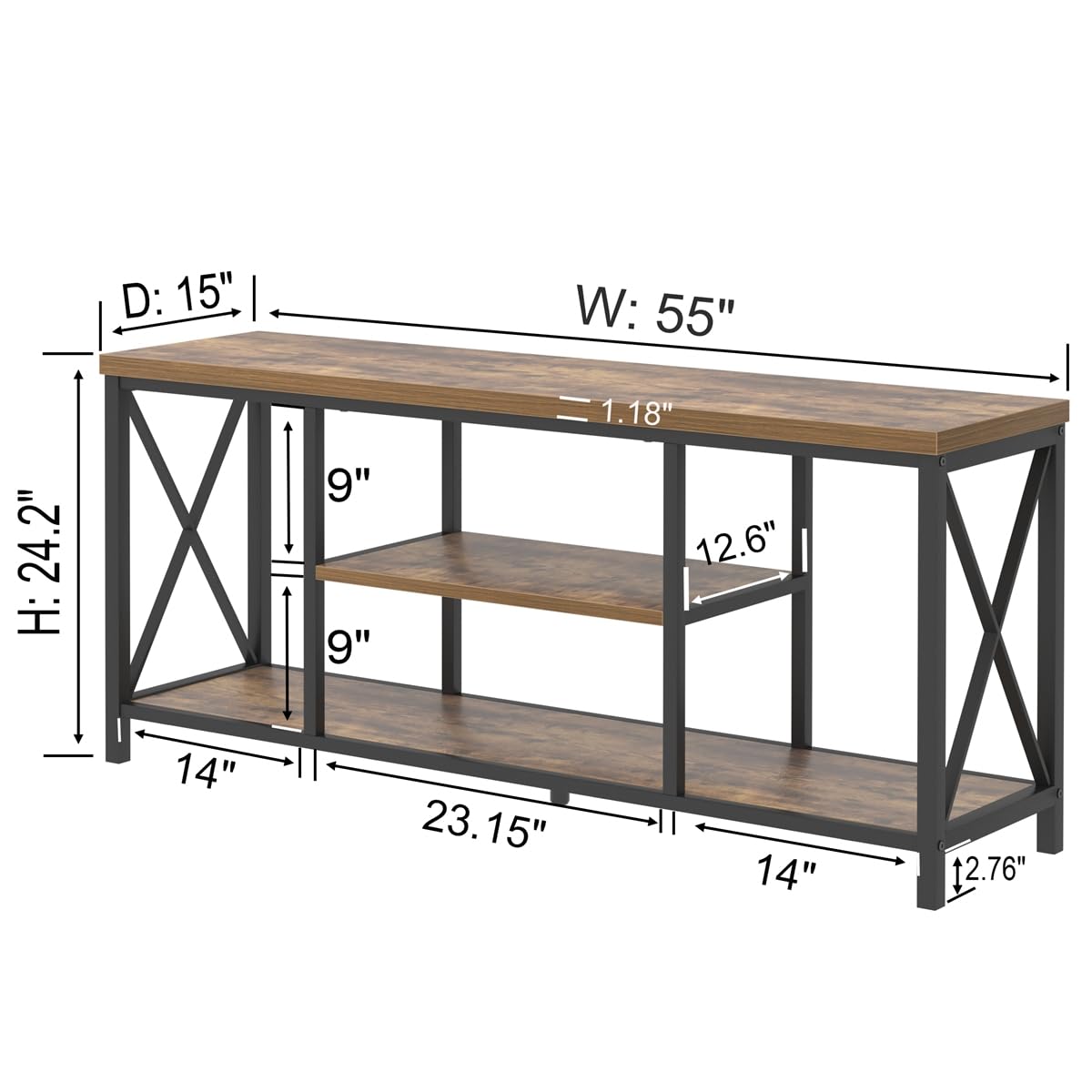 EXCEFUR 55 Inch TV Stand for Televisions up to 65 Inch, Modern Entertainment Center with Storage Shelves, Industrial Media TV Console for Living Room, Bedroom, Rustic Brown