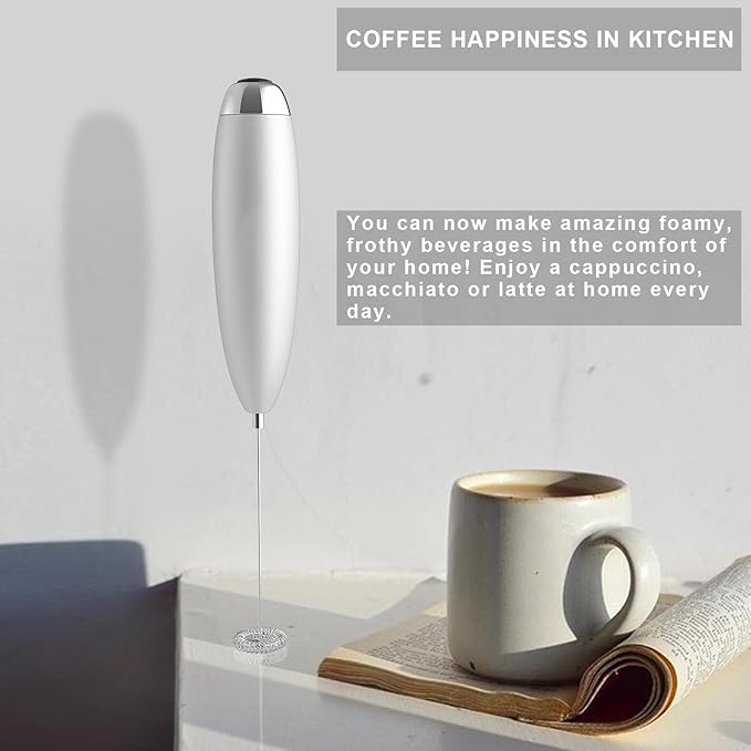 Milk Frother, Coffee Frother Handheld, Hand Mixer, Upgraded Motor Electric Whisk Durable Low Noise Mini Drink Mixer Portable Foam Maker For Cold Milk Bulletproof Coffee Latte, Sliver