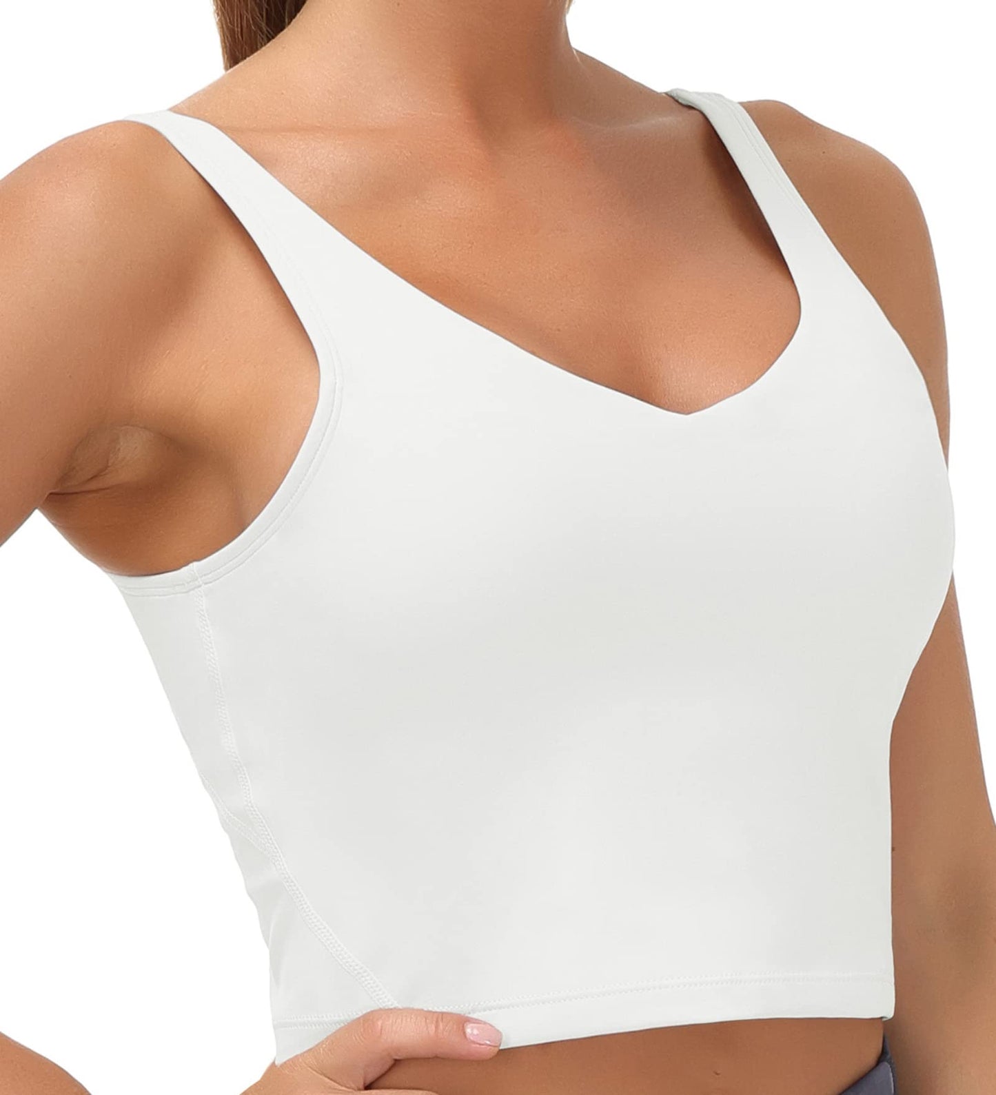 Women’s Longline Sports Bra Wirefree Padded Medium Support Yoga Bras Gym Running Workout Tank Tops (Off-White, Small, s)