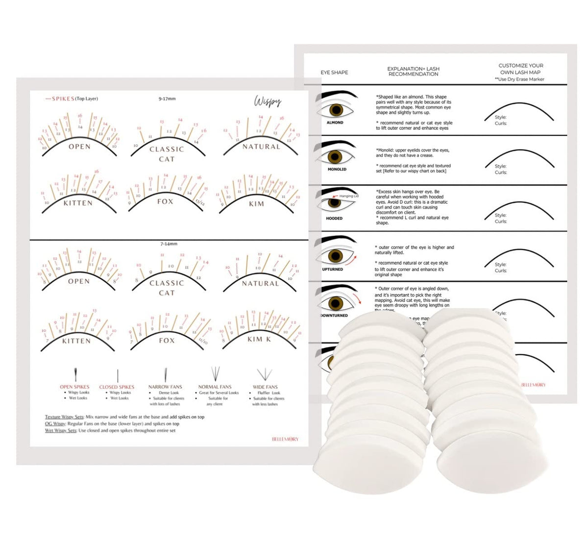 Wispy Eye Shape Chart & 20 PC Sponges for Lash Practice
