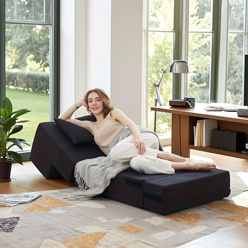 Jamdok 6 in 1 Convertible Folding Sofa Bed with Pillow,8 inches Thick High Density Foam Foldable Mattress,Single Sleeper Chair for Living Room/Dorm/Guest Use/Home Office/Apartment