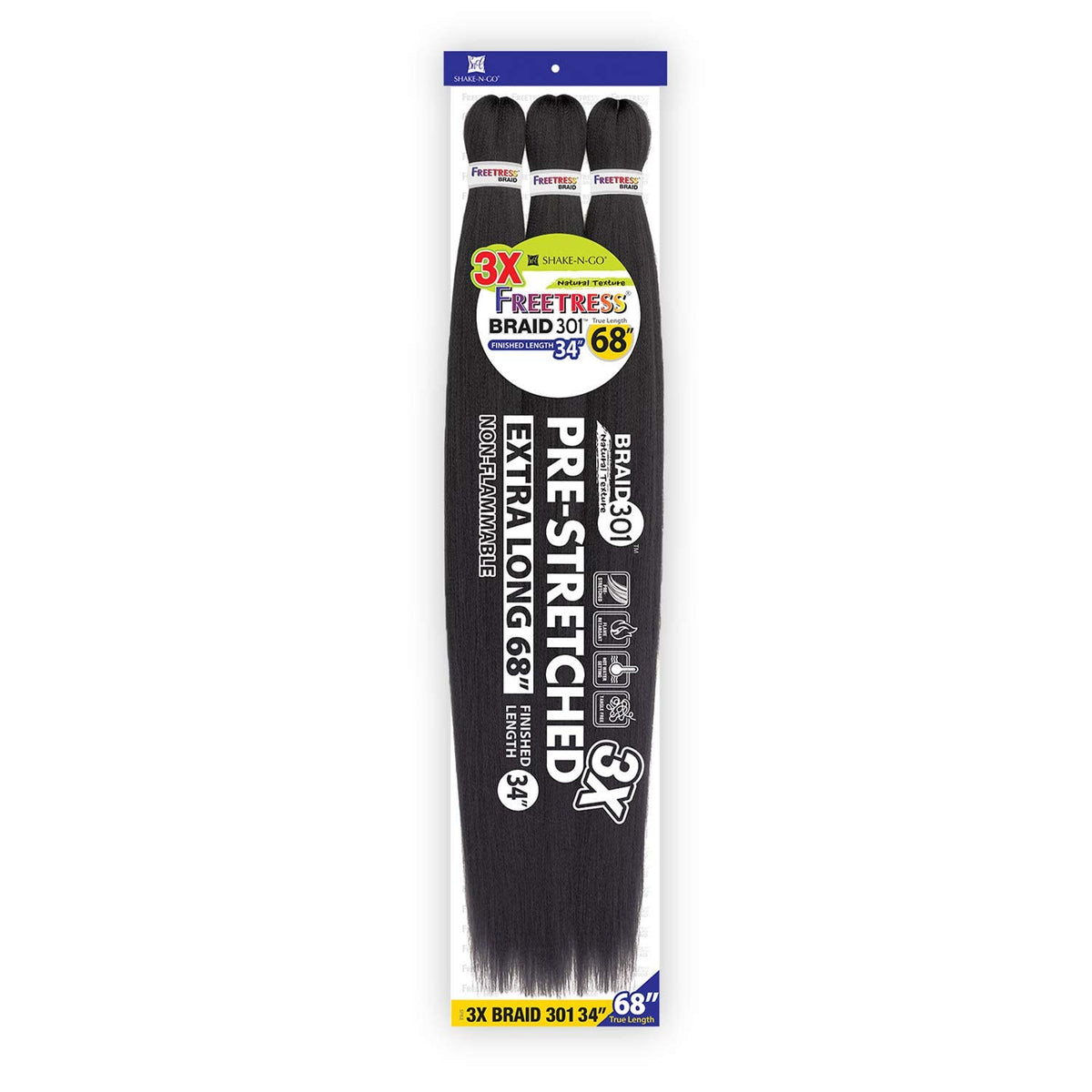 FreeTress Natural Texture Braids 3X Pre-Stretched Braid 301 34" (5-PACK, 130)