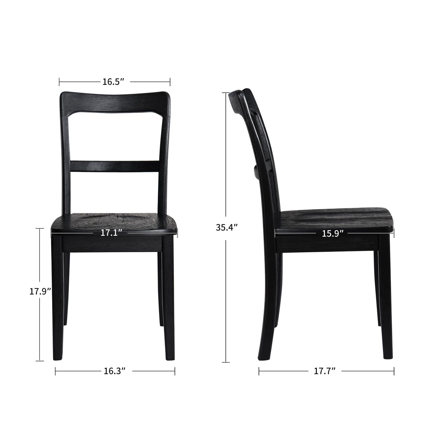 DUHOME Black Wooden Dining Chairs Set of 2,Black Wire Brushed Farmhouse Style Ladder Back Wood Dining Room Chairs Wooden Kitchen Chairs for Home Kitchen, Dining Room,Living Room,Bistro