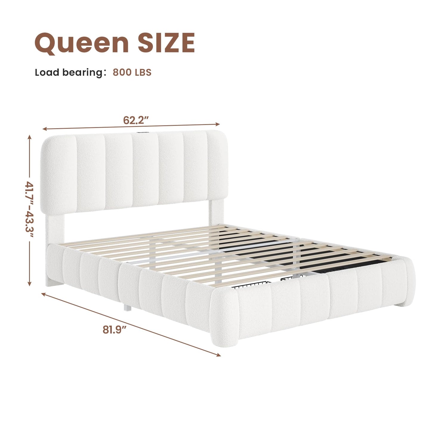 BTHFST Queen Blouce Bed Frame with Storage Drawers and Headboard, Cloud Upholstered Platform Bed Frame, Adjustable Headboard, Soft Rounded Corners, No Box Spring Needed, Easy Assembly, White