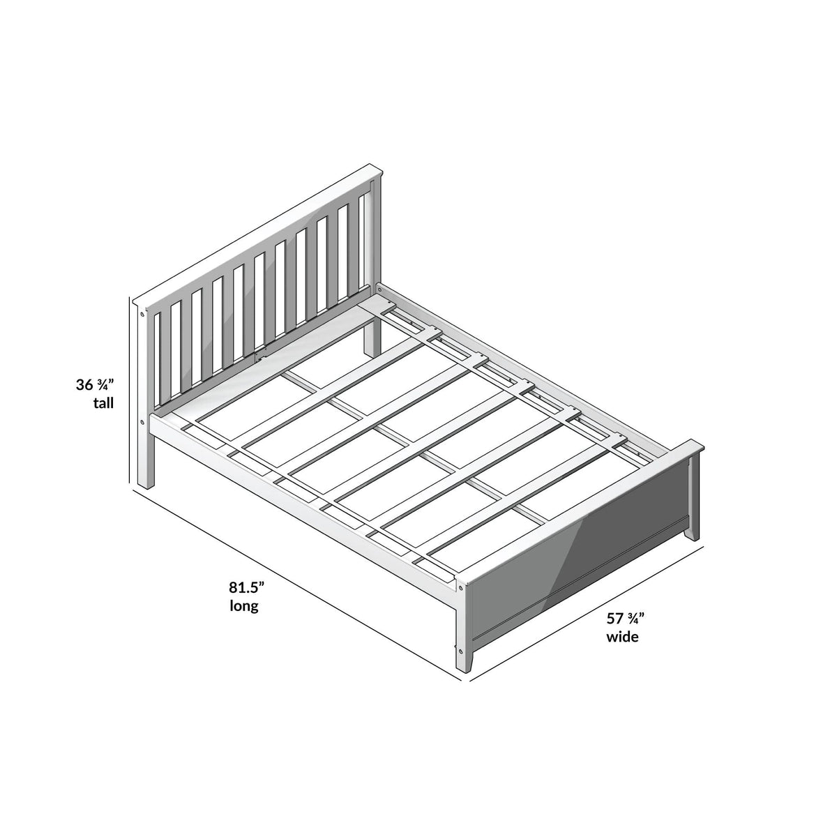 Max & Lily Full Size Bed Frame with Slatted Headboard, Solid Wood Platform Bed for Kids, No Box Spring Needed, Easy Assembly, White