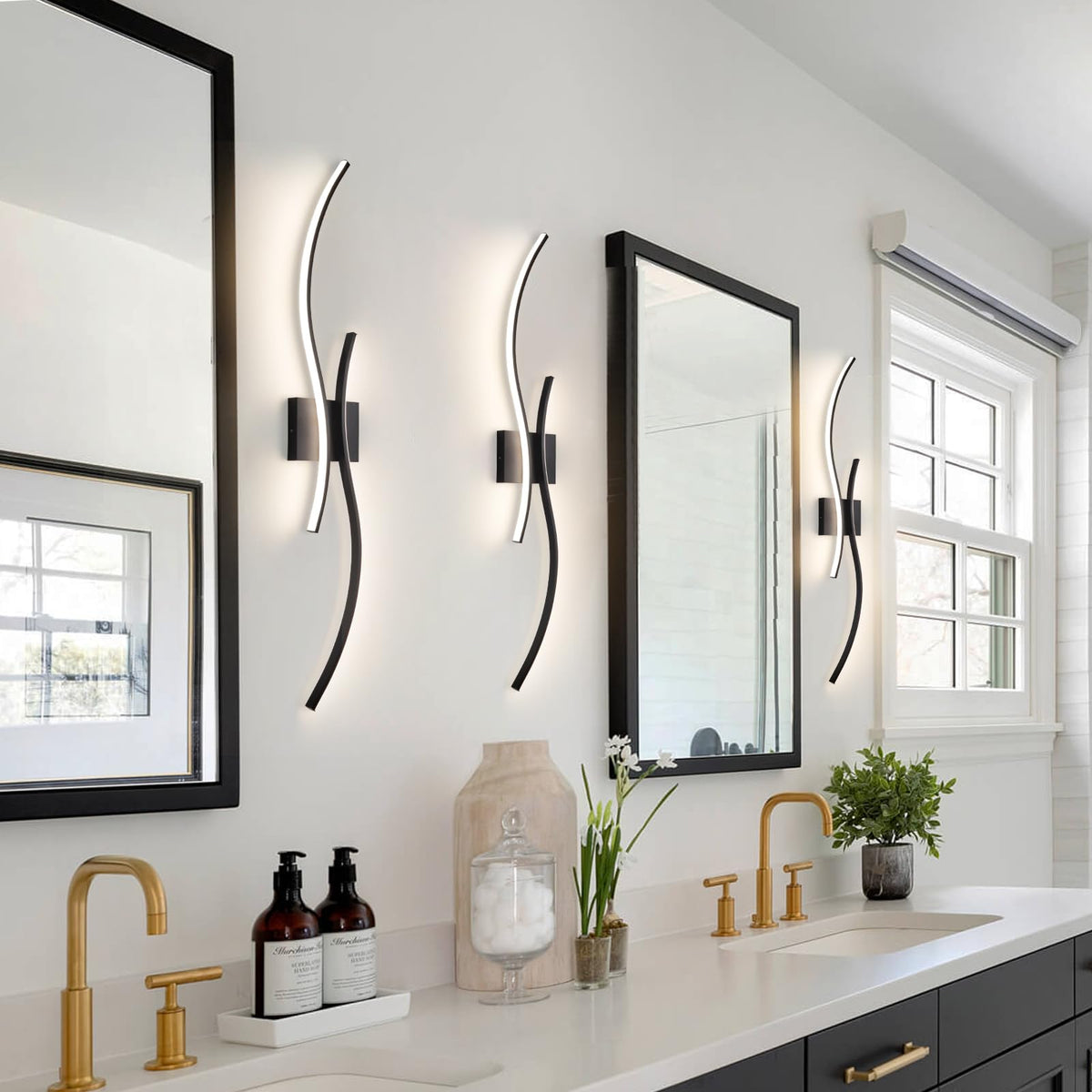 CANEOE Modern Wall Sconce Set of Two, 5CCT Dimmable Indoor Led Wall Sconce Lighting Set of 2, Hardwire Black Led Wall Lamps for Living Room Bedroom Bathroom Hallway, 31.5Inch (2 Packs)