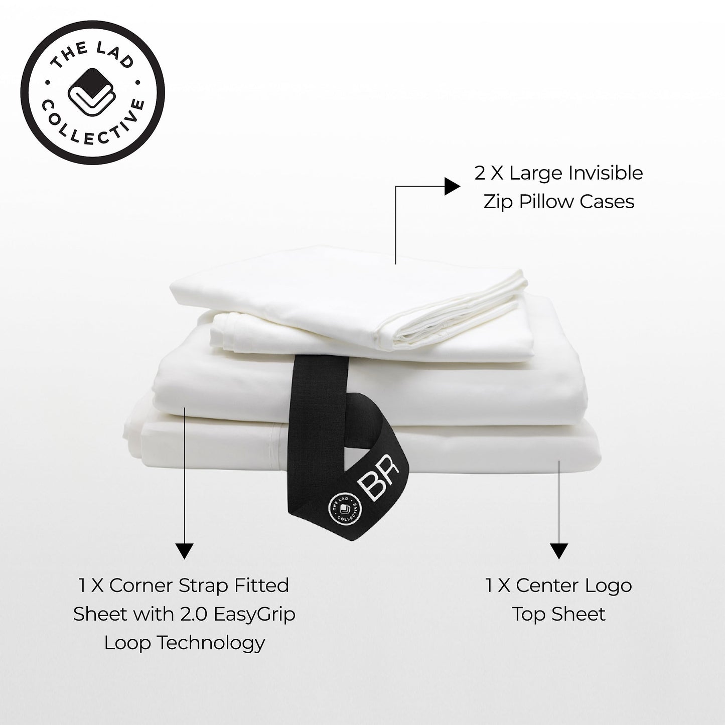 THE LAD COLLECTIVE 2.0 Bedding Set - 4 Piece Sheet & Pillow Case Set, Custom Blend, Soft, Comfortable, Temperature Regulating, & Easy-to-Use - (California King, Malibu White)