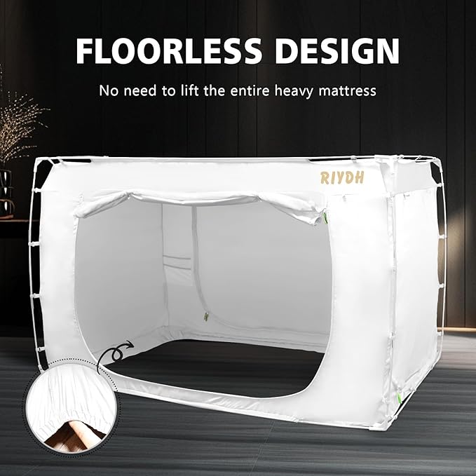 Bed Tent Bed Canopy Twin Size Tents for Adult and Kids- Portable Dream Tent Indoor Sleeping Tents 70% Blackout with 3 Doors Breathable Big Space Tents, White, WZ01-S-White