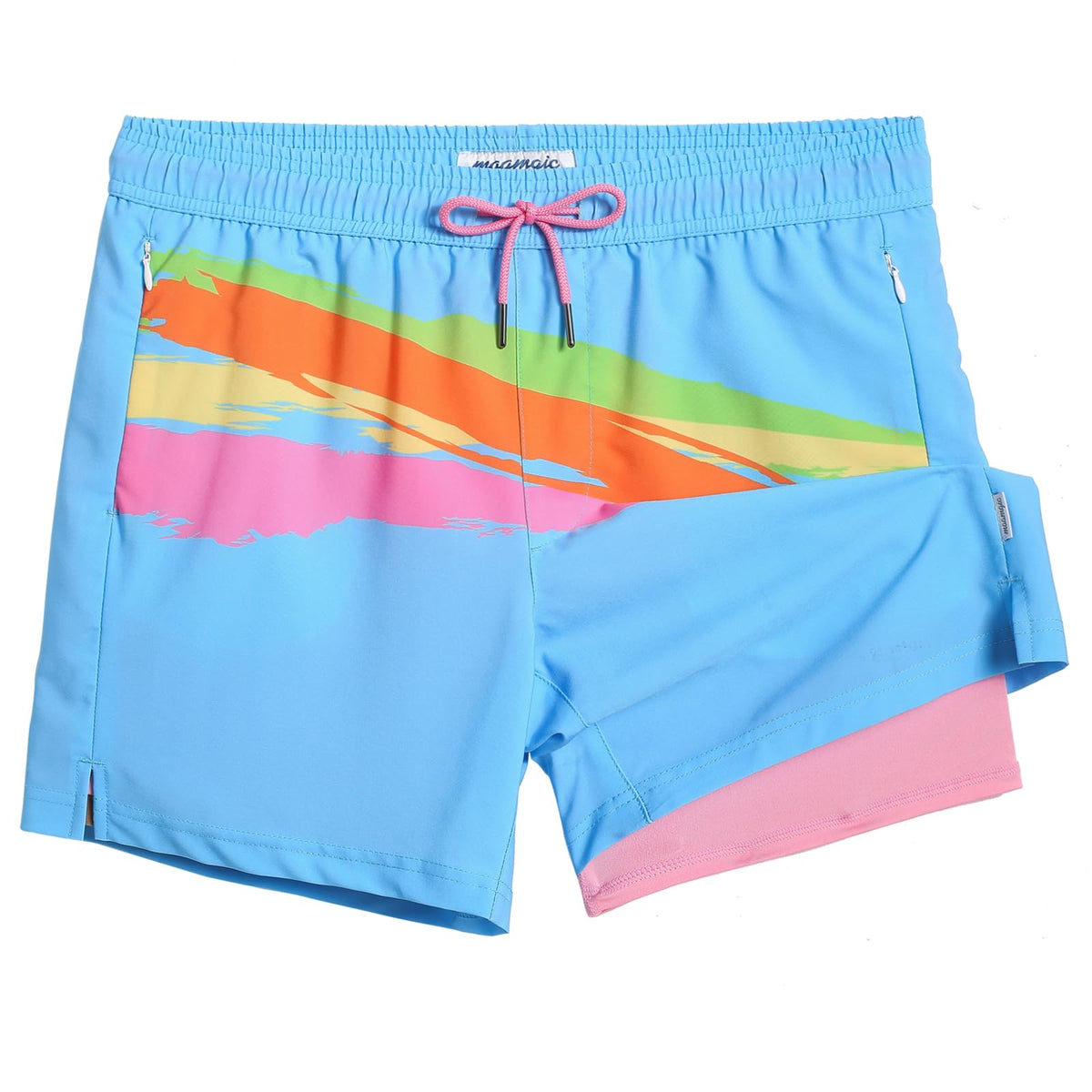 maamgic Mens Swim Trunks with Compression Liner 5" Stretch Athletic Swimming shorts Quick Dry with Zipper Pockets No-Chafing Board Shorts Bright Blue-Chase The Color X-Small