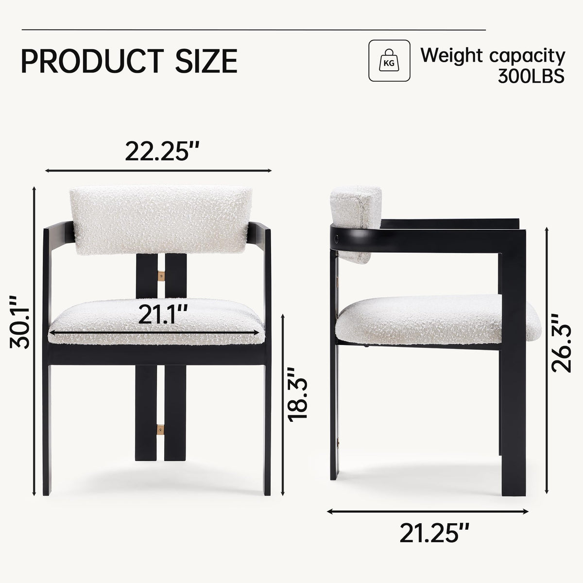 Morden Fort Boucle Dining Chair Set of 2, Upholstered Kitchen Chairs with Metal Frame & Round Back, Barrel Side Chair for Dining Room, Kitchen, Living Room, Apartments