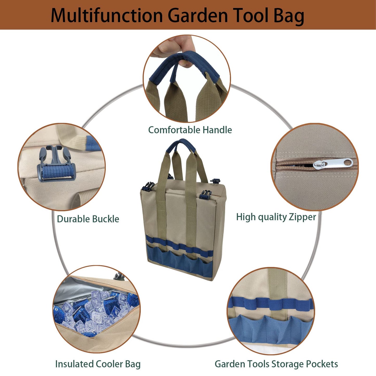 iPreference Garden Folding Gardener Stool with Gardening Tools Insulation Garden Bags Plus 5 Garden Tools and Gardening Kneeler Ideal Gift for Mother's Day/Father's Day (Navy Blue)