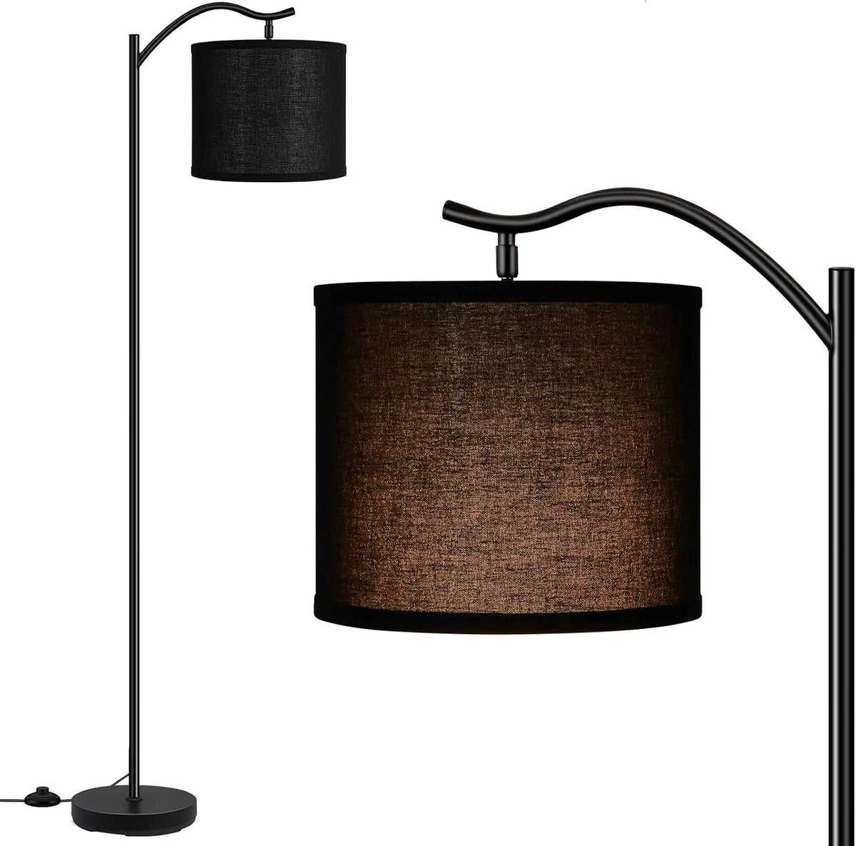 BoostArea LED Arched Floor Lamp with Fabric Linen Shade