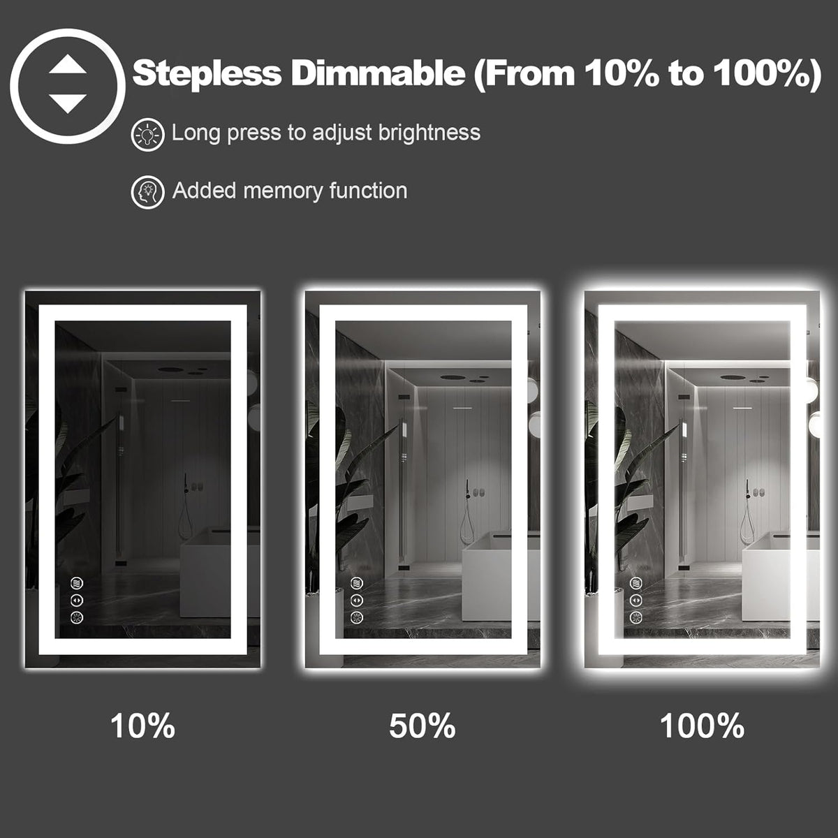 Amorho LED Bathroom Mirror 48"x 32" with Front and Backlight, Stepless Dimmable Wall Mirrors with Anti-Fog, Shatter-Proof, Memory, 3 Colors, Double LED Vanity Mirror