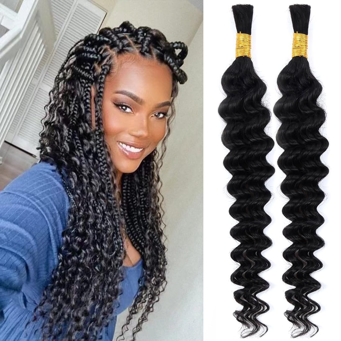 Selina Human Braiding Hair 1 Bundle 50g Loose Deep Human Hair Bulk Micro Braiding Hair Human Hair Deep Wave Bulk Human Hair For Braiding Natural Black Color (Loose Deep, 18inch)
