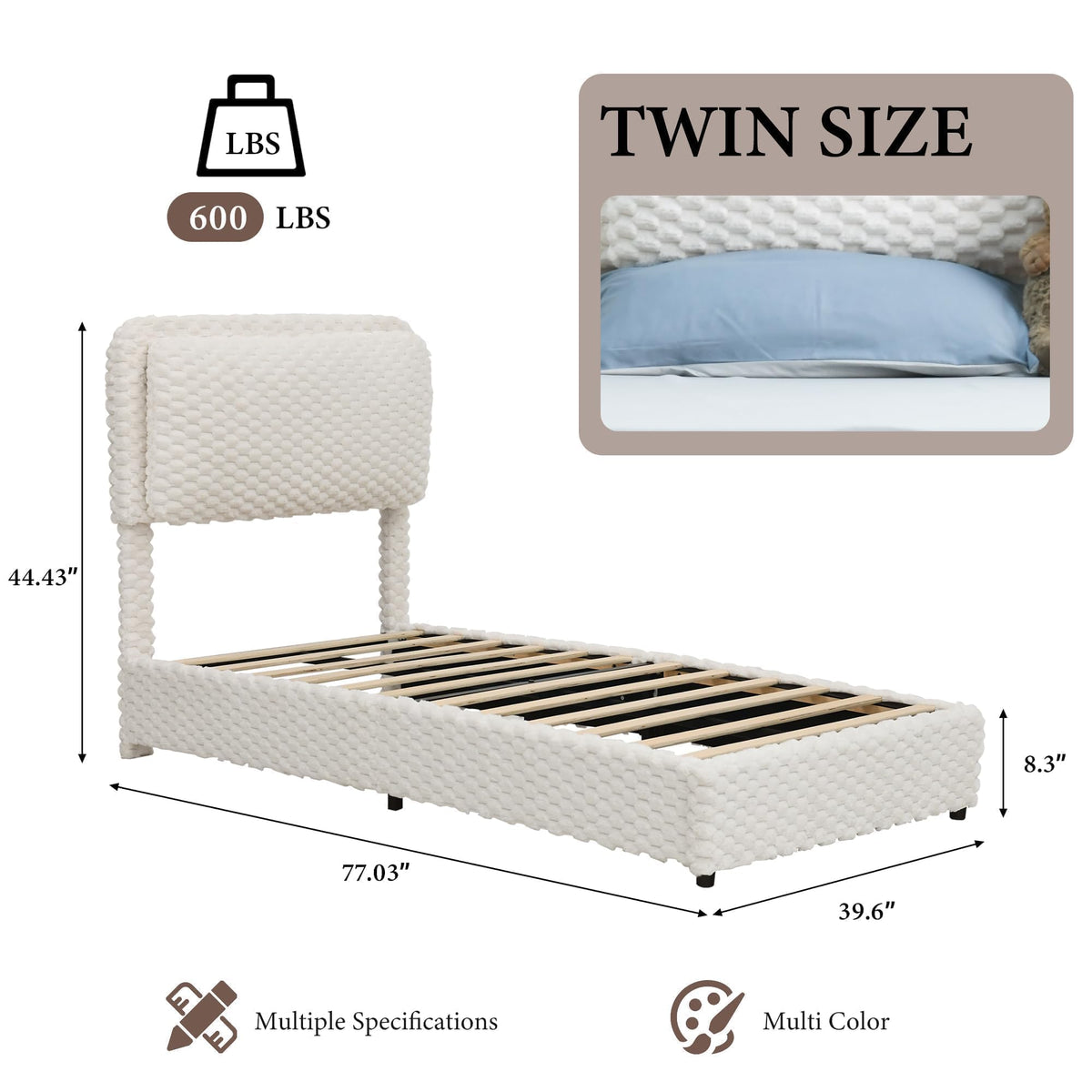 REVOMINCA Twin Bed Frame with Headboard, Twin Size Corduroy Upholstered Platform Bed Frame with Soft Headboard, Wooden Slats Support, No Box Spring Needed, Easy Assembly, Cream