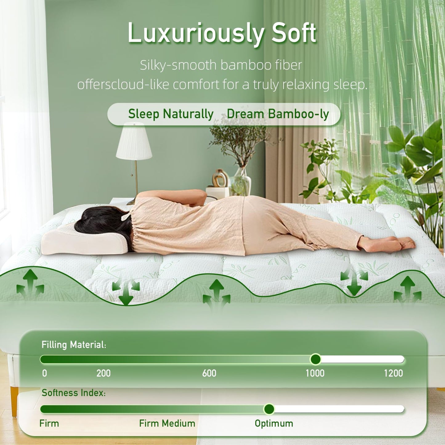 Extra Thick Mattress Topper Queen Size, Waterproof Soft Viscose Derived from Bamboo, Pillow Top Mattress Pad, Mattress Cover 1000GSM Filling with Deep Pocket for Back Pain Relief