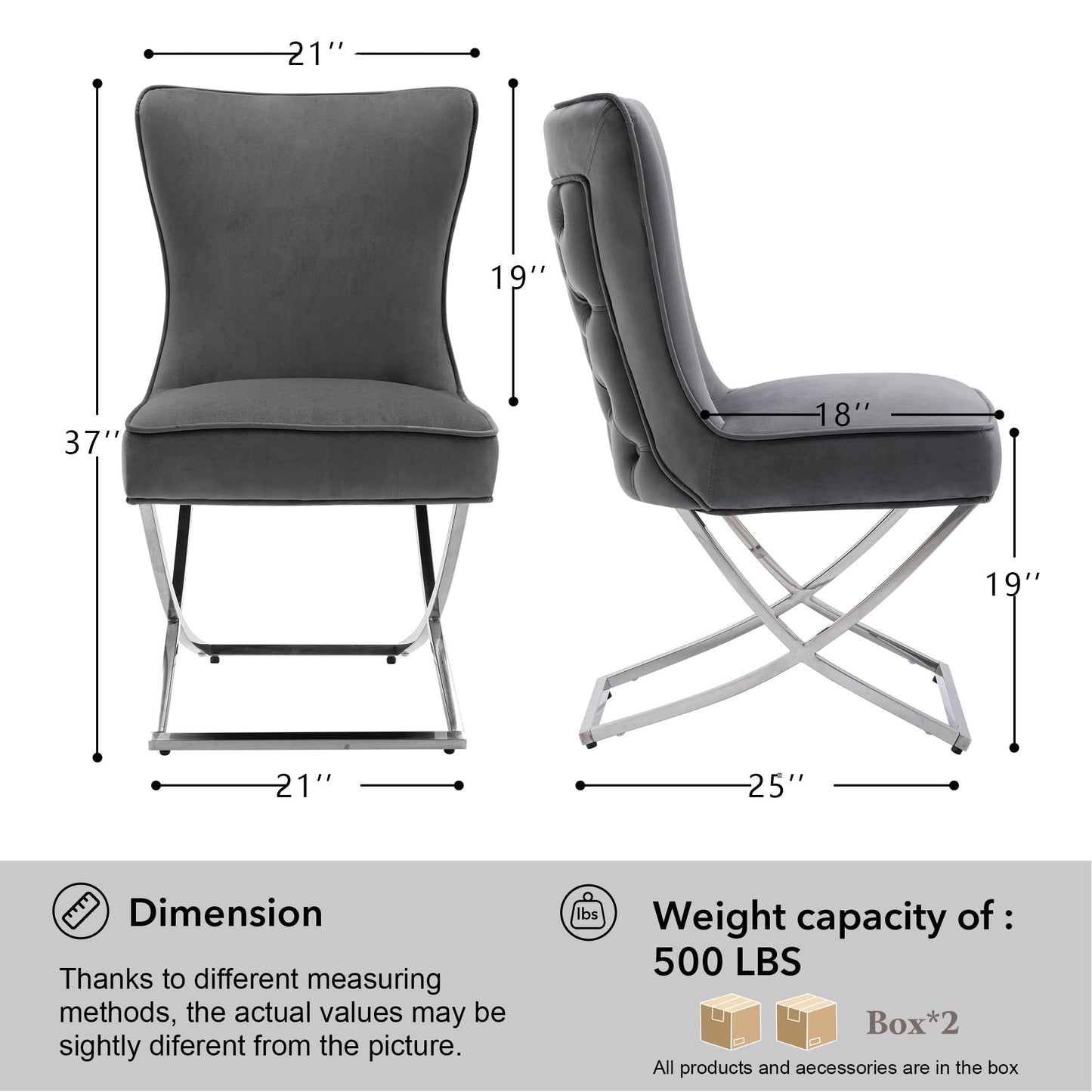 LOULENS Elegance Velvet Dining Chairs Set of 4, Luxurious Upholstered Tufted Dining Room Chairs, Glam Royal Velvet Accent Chairs with Stainless Steel Legs, Dark Grey