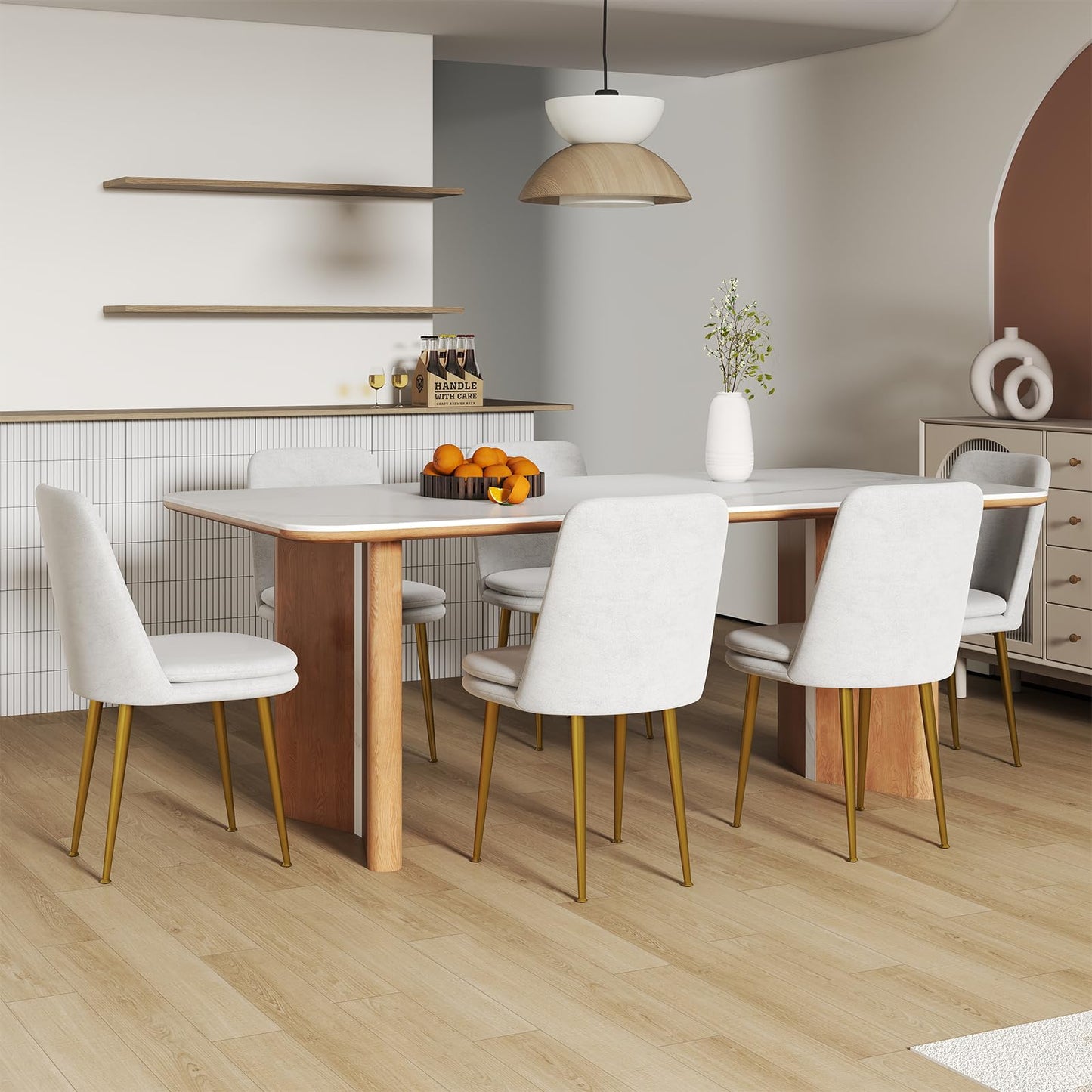 Kinsunny Modern Dining Chairs Set of 6, Upholstered Thick Padded Seat with Ergonomic Backrest, Armless Accent Side Chairs for Living Room, Kitchen, Dining Room, Beige