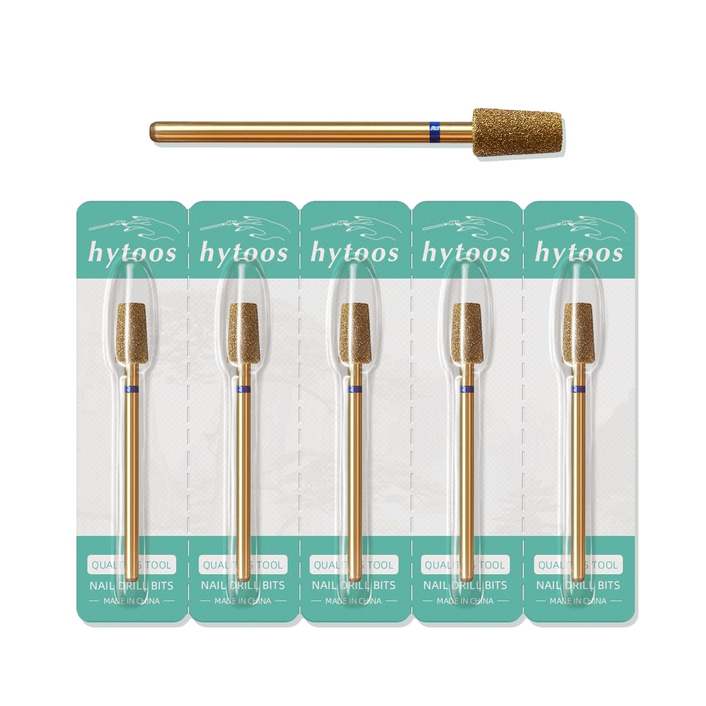 HYTOOS 5mm Large Tapered Cuticle Clean Nail Drill Bit, 5Pcs/Set Titanium Russian Diamond Nail Bits Professional Safety Under Nail Cleaner Burr for Cuticle Dead Skin, Electric Drill Accessories, Medium
