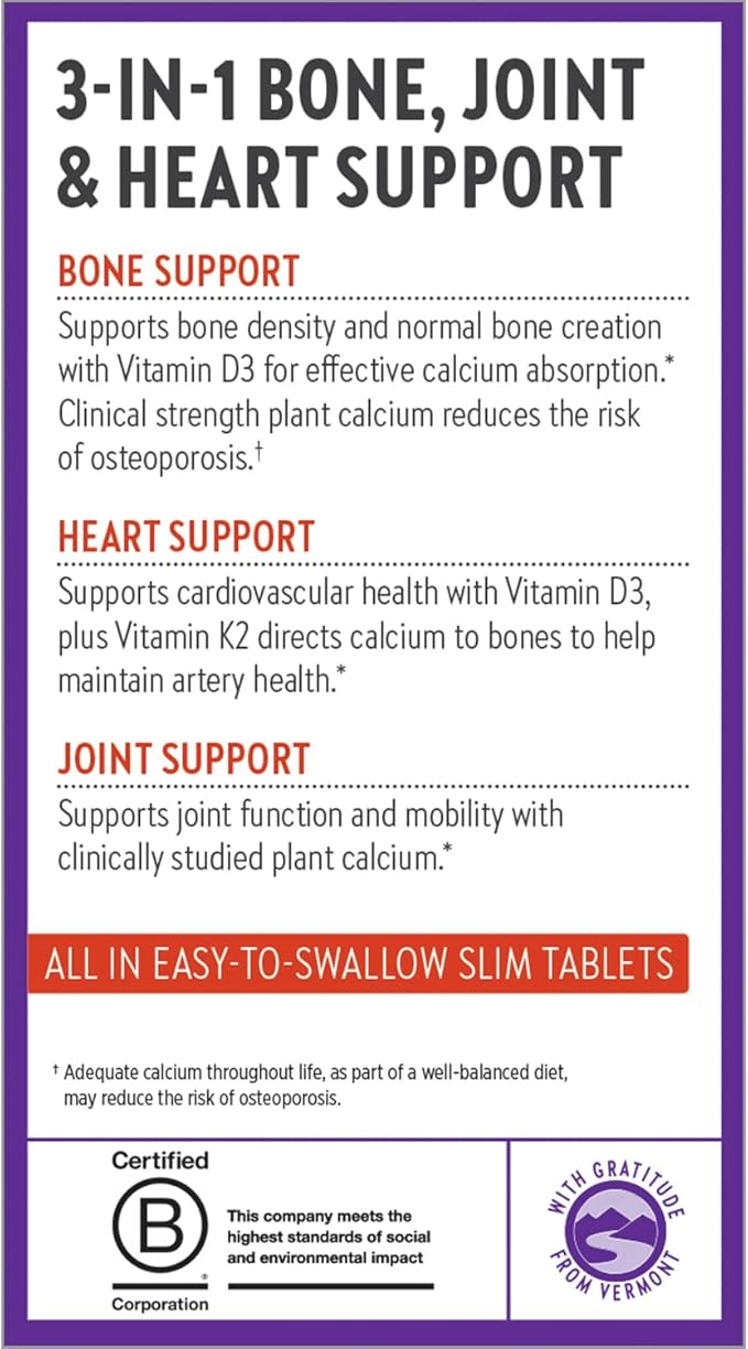 New Chapter Calcium Supplement - Bone Strength Organic Calcium with Magnesium, Vitamin D3+K2, 70+ Trace Minerals for Bone Health, Gluten Free, Easy to Swallow Slim Tablets - 180 Count